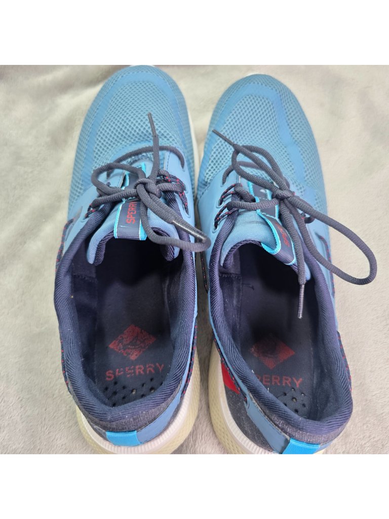 Mens Sperry Mesh 7 Seas 3-Eye Blue Boat Shoes With Red Accents Size 13 — image 2 of 8